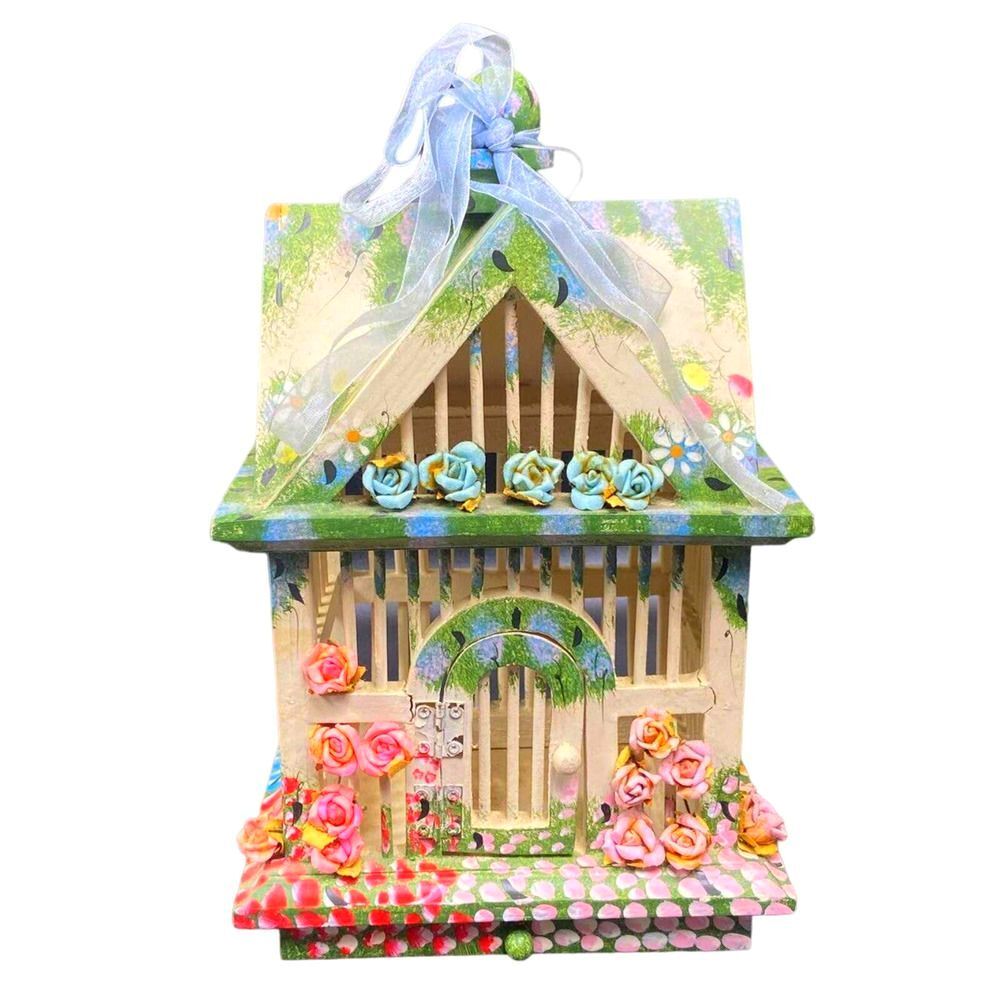 Spring Cottage Birdcage Wood Bird House/Home Decor
